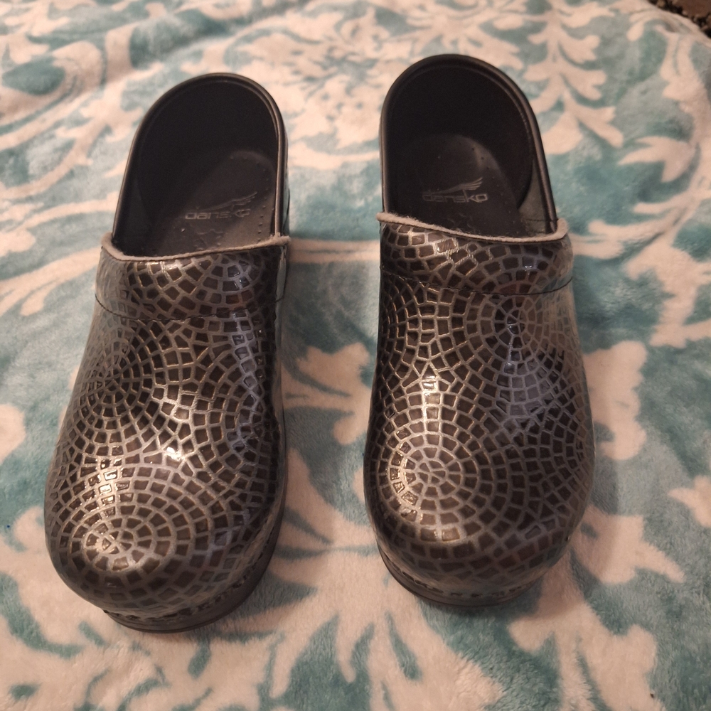 Black And Silver Patterned Clogs - image 1